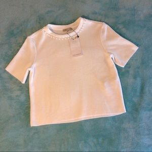 ZARA WHITE SHORT SLEEVED SWEATER SIZE M NWT